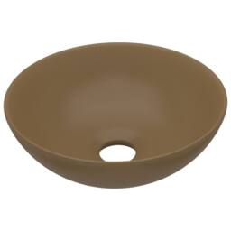 Berkfield Home Sleek Bathroom Sink Ceramic Matt Cream Round in Tan - thumbnail 3