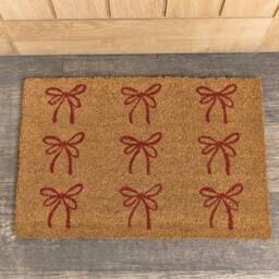 Melody Maison Red Bow Detail PVC Backed Coir Doormat 60cm X 40cm - Size: 60 cm X 40 cm - thumbnail 5