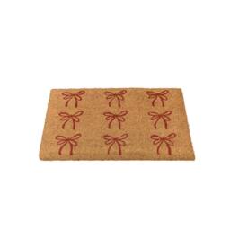 Melody Maison Red Bow Detail PVC Backed Coir Doormat - 60cm X 40cm - Size: 60 cm X 40 cm
