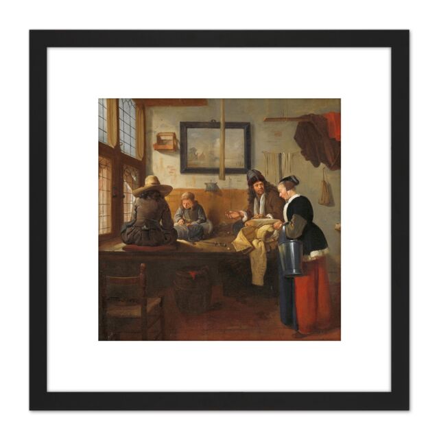 Artery8 Van Brekelenkam The Tailor's Workshop Painting 8X8 Inch Square Wooden Framed Wall Art Print Picture with Mount in Black - image 1