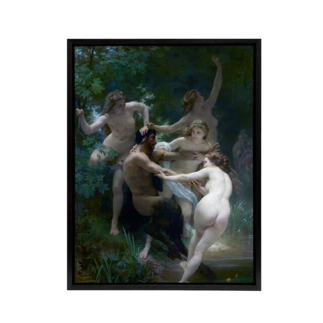 "Artery8 William Adolphe Bouguereau Nymphs Framed Canvas Wall Art Print - Size: W12"" x H16""" - image 1