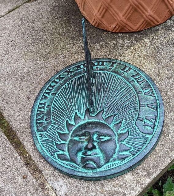 Inspirational Gifting Sundial Ornament in Verdigris Cast Iron Sun Face in Grey - image 1