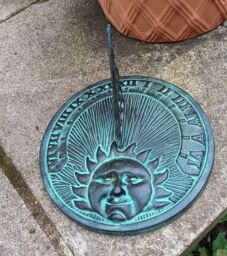 Inspirational Gifting Sundial Ornament in Verdigris Cast Iron Sun Face in Grey - thumbnail 1