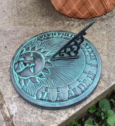 Inspirational Gifting Sundial Ornament in Verdigris Cast Iron Sun Face in Grey - thumbnail 2