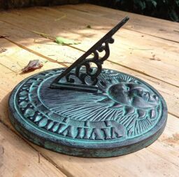 Inspirational Gifting Sundial Ornament in Verdigris Cast Iron Sun Face in Grey - thumbnail 4