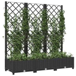 Berkfield Home Beautiful Garden Planter with Trellis Black 120x40x121.5 cm PP - thumbnail 1