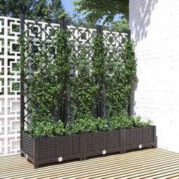 Berkfield Home Beautiful Garden Planter with Trellis Black 120x40x121.5 cm PP - thumbnail 2