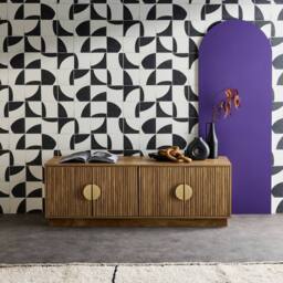 sweeek 140cm Tv Unit Exotic Wooden Effect 4 Doors in Brown