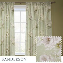 Sanderson Adele Floral Chenille Room Darkening Pencil Pleat Curtains in Light Green - Size: 229 cm width x 183 cm drop - thumbnail 1