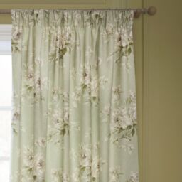 Sanderson Adele Floral Chenille Room Darkening Pencil Pleat Curtains in Light Green - Size: 229 cm width x 183 cm drop - thumbnail 3