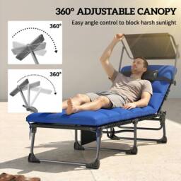 OUTSUNNY Folding Sun Lounger, Sunbed with Canopy in Dark Blue - Size: 190 cm x 60 cm - thumbnail 4