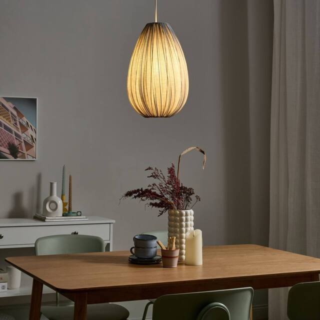Wyld and Coco Grey Cotton Shade Pendant Light Modern Fabric Lighting for Living - image 1