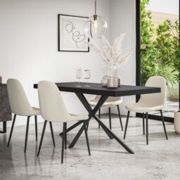 More4Homes Donni Dining Table & Chairs - Black Table Top w Black Legs + Maya Boucle Dining Chair Set Of 6 in Ivory - thumbnail 1