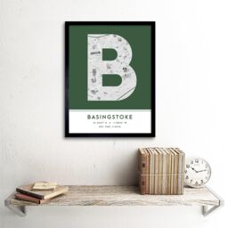 "Wee Blue Coo Wall Art Print Basingstoke England United Kingdom City Map Modern Typography Stylish Letter Framed Word in Green - Size: W12"" x H16""" - thumbnail 2
