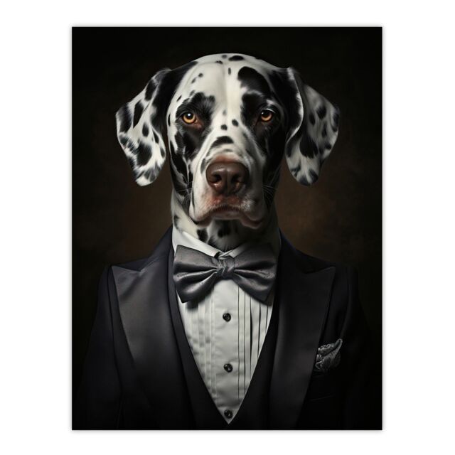 "Wee Blue Coo Wall Art Print Dalmatian Dinner Jacket Portrait Dog Living Room in Black - Size: W24"" x H32""" - image 1