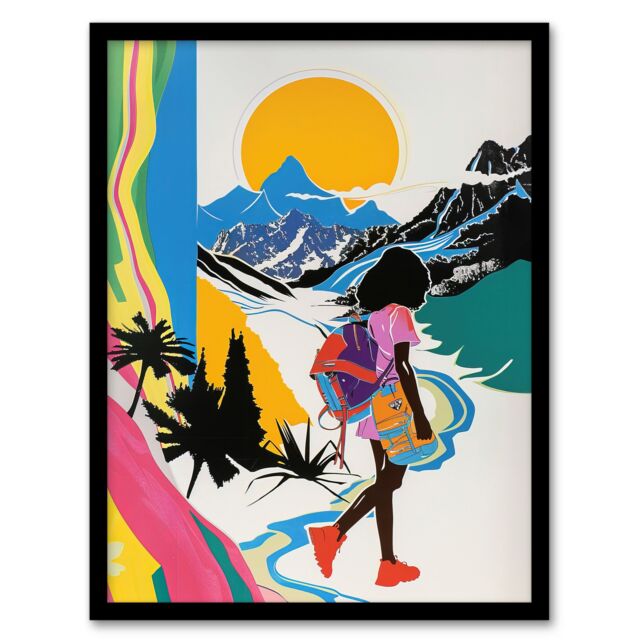 Artery8 Hiking Outdoor Adventure Graphic Conceptual Art Framed Wall Art - Size: A4 - image 1