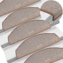 Berkfield Home Carpet Stair Treads 15 pcs Light Brown 65x24x4 cm - Size: Medium - thumbnail 1