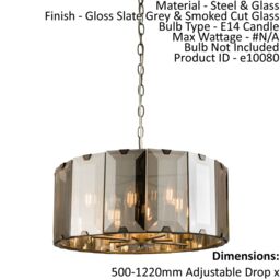 Loops Ceiling Pendant Light Gloss Slate Grey & Smoked Cut Glass 8 x 40W E14 - thumbnail 2