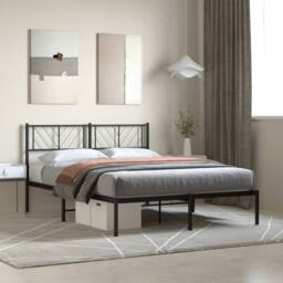 Berkfield Home Metal Bed Frame with Headboard Black 120x190 cm Small Double - thumbnail 1