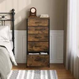 EONLION Vintage Chest of Drawers Tall Bedside Cabinet Bedroom Storage in Brown - thumbnail 1