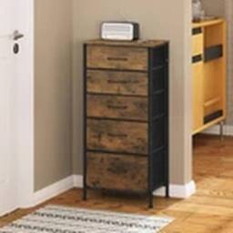 EONLION Vintage Chest of Drawers Tall Bedside Cabinet Bedroom Storage in Brown - thumbnail 3