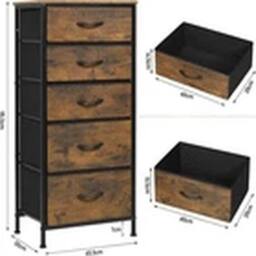 EONLION Vintage Chest of Drawers Tall Bedside Cabinet Bedroom Storage in Brown - thumbnail 2