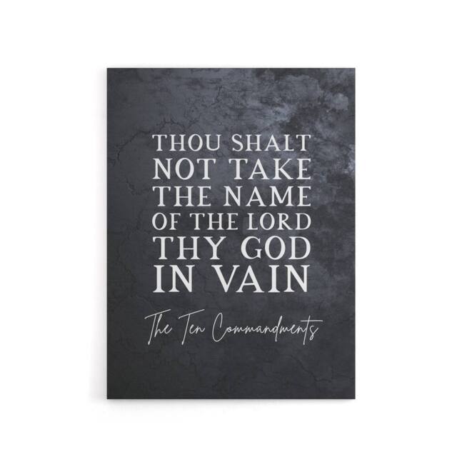 "Artery8 Ten Commandments Not In Vain Bible Quote Canvas Wall Art Print in Grey - Size: W18"" x H24""" - image 1