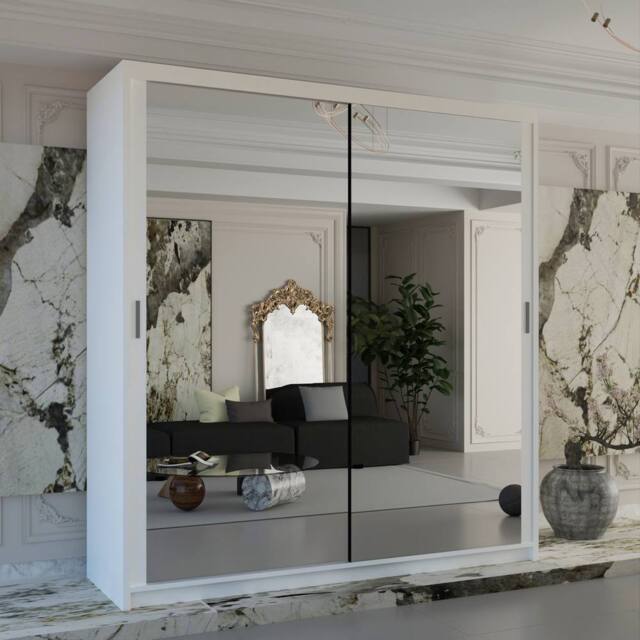 Sliding Wardrobes 4U Modern Double Sliding Door Wardrobe 100cm X 217cm in White - Size: 100 cm X 217 cm - image 1