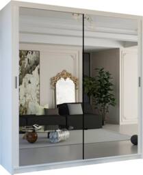 Sliding Wardrobes 4U Modern Double Sliding Door Wardrobe 100cm X 217cm in White - Size: 100 cm X 217 cm - thumbnail 3