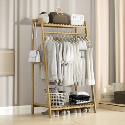 Pirlo Plush 140 x 50CM Bamboo Clothing Rail With Shelves Bedroom Furniture in Brown - Size: 140 x 50 cm - thumbnail 2