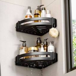 Kelvenix 2 layer Organiser Storage Rack Corner Shower Caddy Self in Black - thumbnail 5