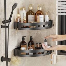 Kelvenix 2 layer Organiser Storage Rack Corner Shower Caddy Self in Black - thumbnail 2