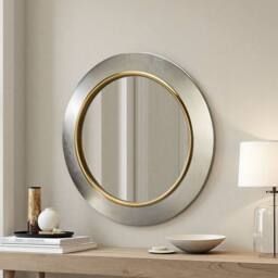Yearn Mirrors Ava Metallic Silver Round Bevelled Mirror Gold Trim - thumbnail 2