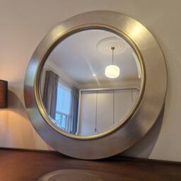 Yearn Mirrors Ava Metallic Silver Round Bevelled Mirror Gold Trim - thumbnail 4