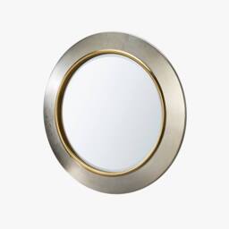 Yearn Mirrors Ava Metallic Silver Round Bevelled Mirror Gold Trim - thumbnail 3