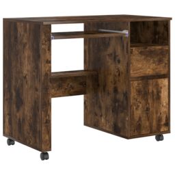 Berkfield Home Brown Computer Desk Smoked oak Engineered wood Compact Drawers - thumbnail 2