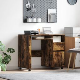 Berkfield Home Brown Computer Desk Smoked oak Engineered wood Compact Drawers - thumbnail 1