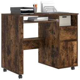 Berkfield Home Brown Computer Desk Smoked oak Engineered wood Compact Drawers - thumbnail 3