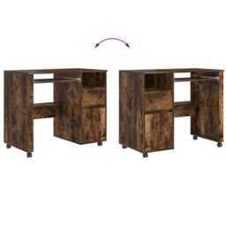 Berkfield Home Brown Computer Desk Smoked oak Engineered wood Compact Drawers - thumbnail 9