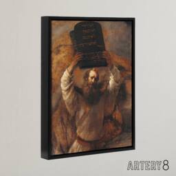"Artery8 Rembrandt Moses With The Ten Commandments Framed Canvas Wall Art Print in Brown - Size: W12"" x H16""" - thumbnail 2