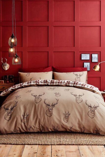 Catherine Lansfield 'Stag Check' Reversible Duvet Cover Set in Nude - Size: Double - image 1