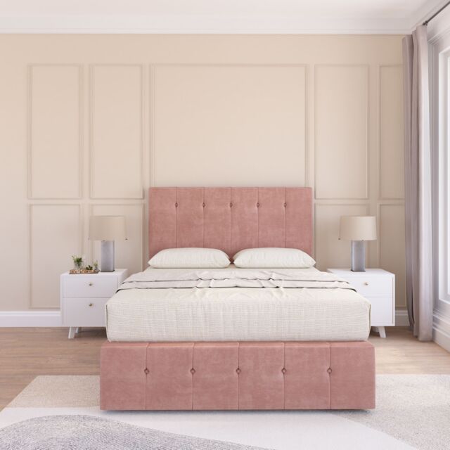 Sloomy Cambridge Divan Bed Set With No drawers & Matching Footboard - Plush Velvet in Pink - Size: Super King - image 1