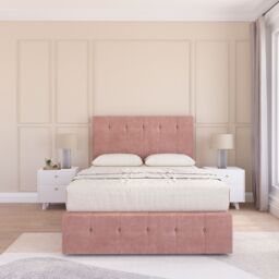 Sloomy Cambridge Divan Bed Set With No drawers & Matching Footboard - Plush Velvet in Pink - Size: Super King - thumbnail 1