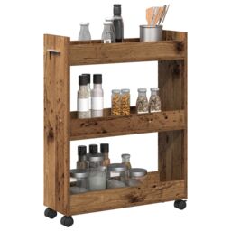 Berkfield Home Rolling Cabinet Old Wood 60x22x79 cm Engineered Wood in Brown - Size: 60 x 22 x 79 cm - thumbnail 3