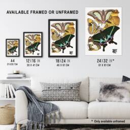 Artery8 Bright Vintage Butterflies Papillons Framed Wall Art Print Eugene Seguy - Size: A4 - thumbnail 3