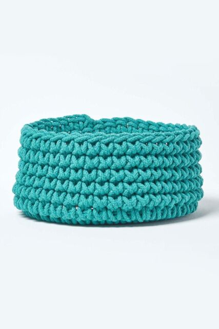 Homescapes Cotton Knitted Round Storage Basket, 37 x 21 cm in Green - Size: Small - image 1