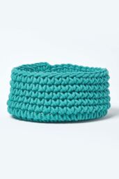 Homescapes Cotton Knitted Round Storage Basket, 37 x 21 cm in Green - Size: Small
