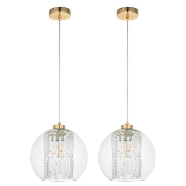 First Choice Lighting Set of 2 Mallorie - Satin Brass Jewelled Glass Celling Pendant Lights in Gold - image 1