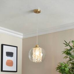 First Choice Lighting Set of 2 Mallorie - Satin Brass Jewelled Glass Celling Pendant Lights in Gold - thumbnail 5