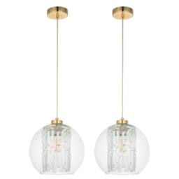 First Choice Lighting Set of 2 Mallorie - Satin Brass Jewelled Glass Celling Pendant Lights in Gold